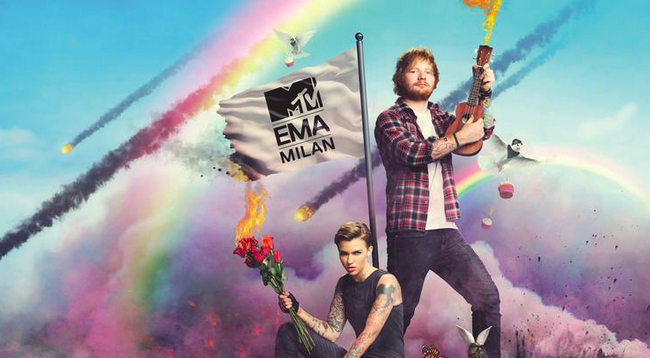 Ed Sheeran and Ruby Rose together for the MTV EMA